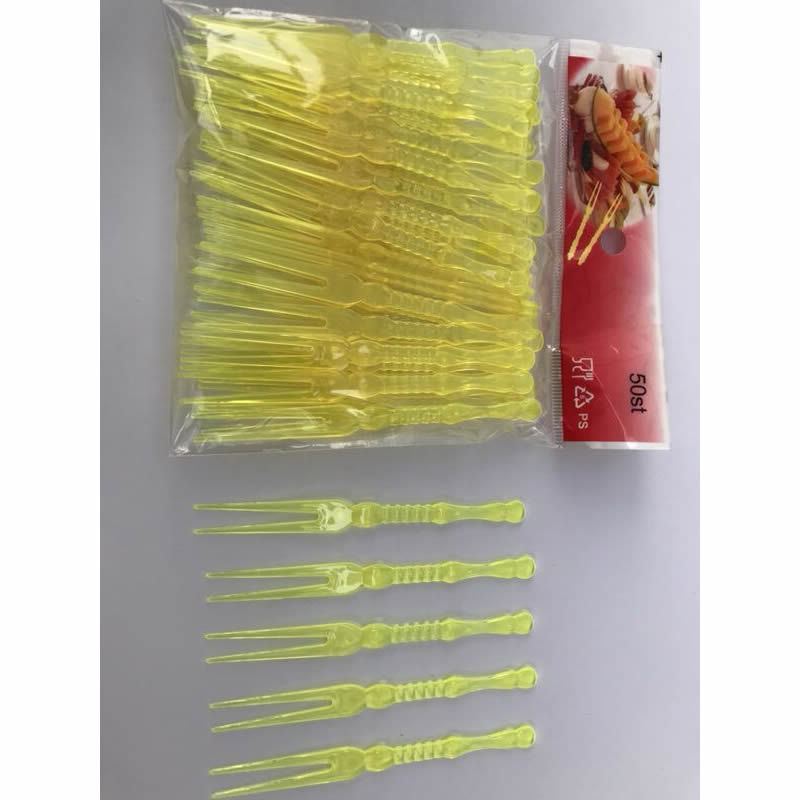 Color transparent disposable plastic fork cake fork fruit fork two tooth fork factory custom wholesale